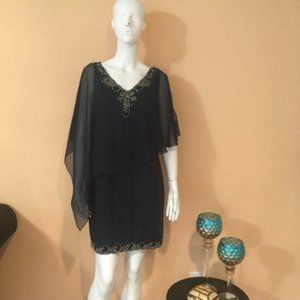 JKARA - Chiffon petite Dress Bead Trim Overtop size 6P